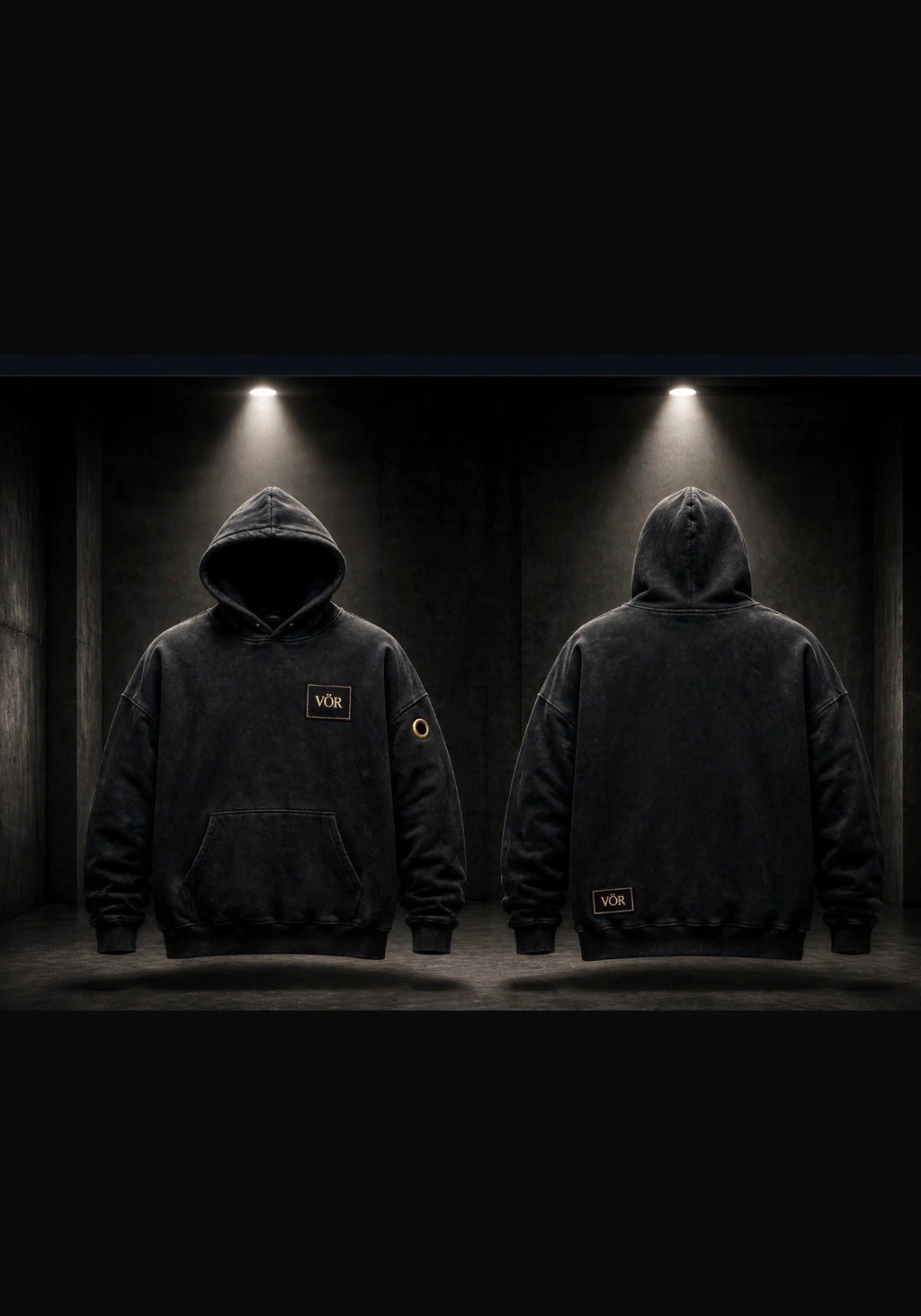 VÖR - Washed Black Hoodie - VÖR Logo