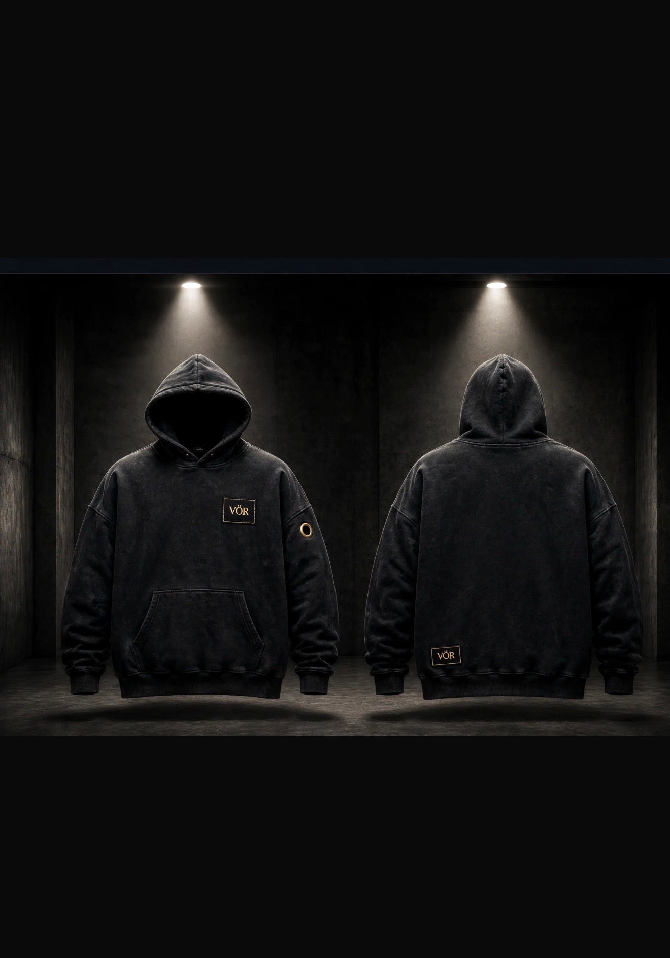 VÖR - Washed Black Hoodie - VÖR Logo