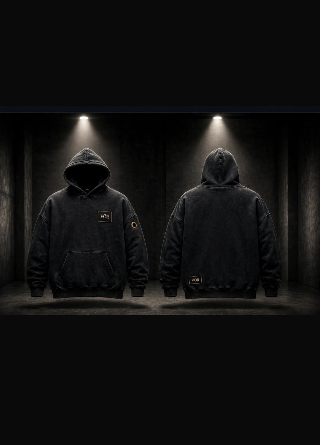 VÖR - Washed Black Hoodie - VÖR Logo