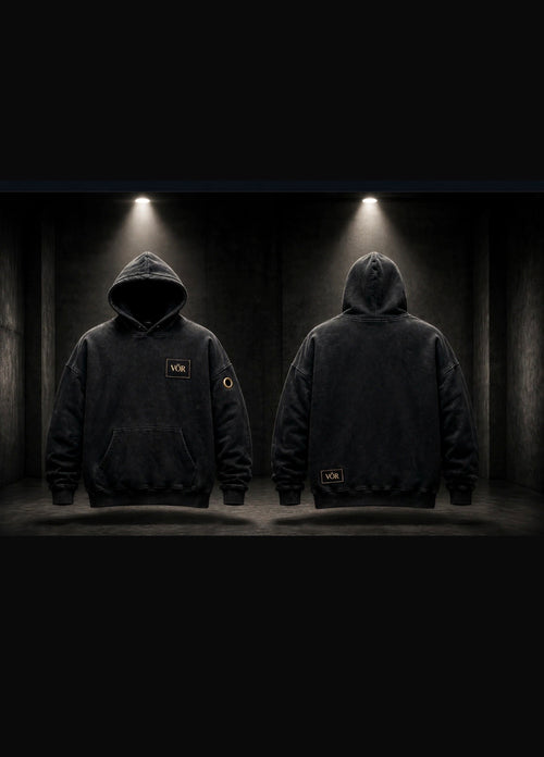VÖR - Washed Black Hoodie - VÖR Logo