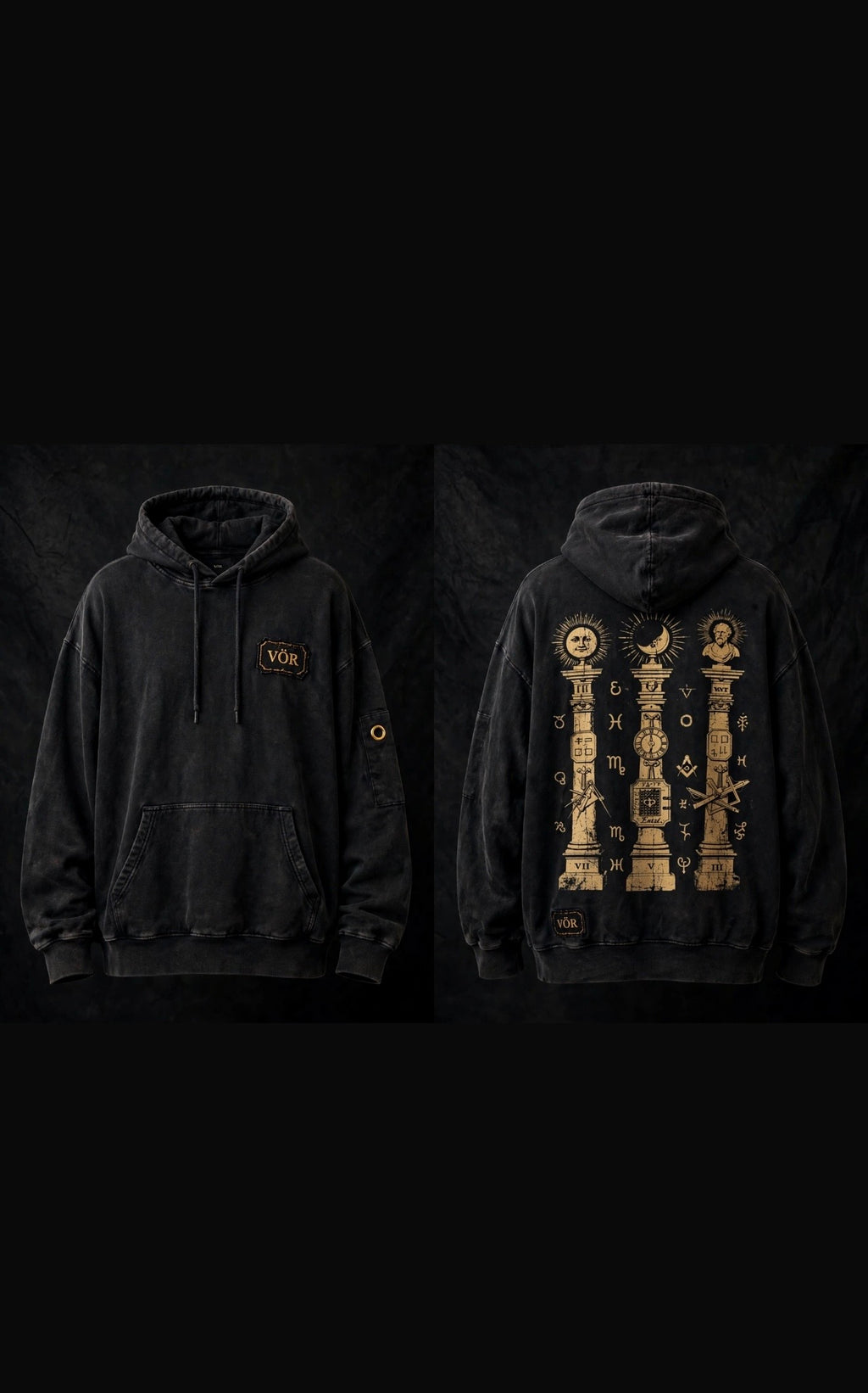 VÖR - Washed Black Hoodie - VÖR Logo