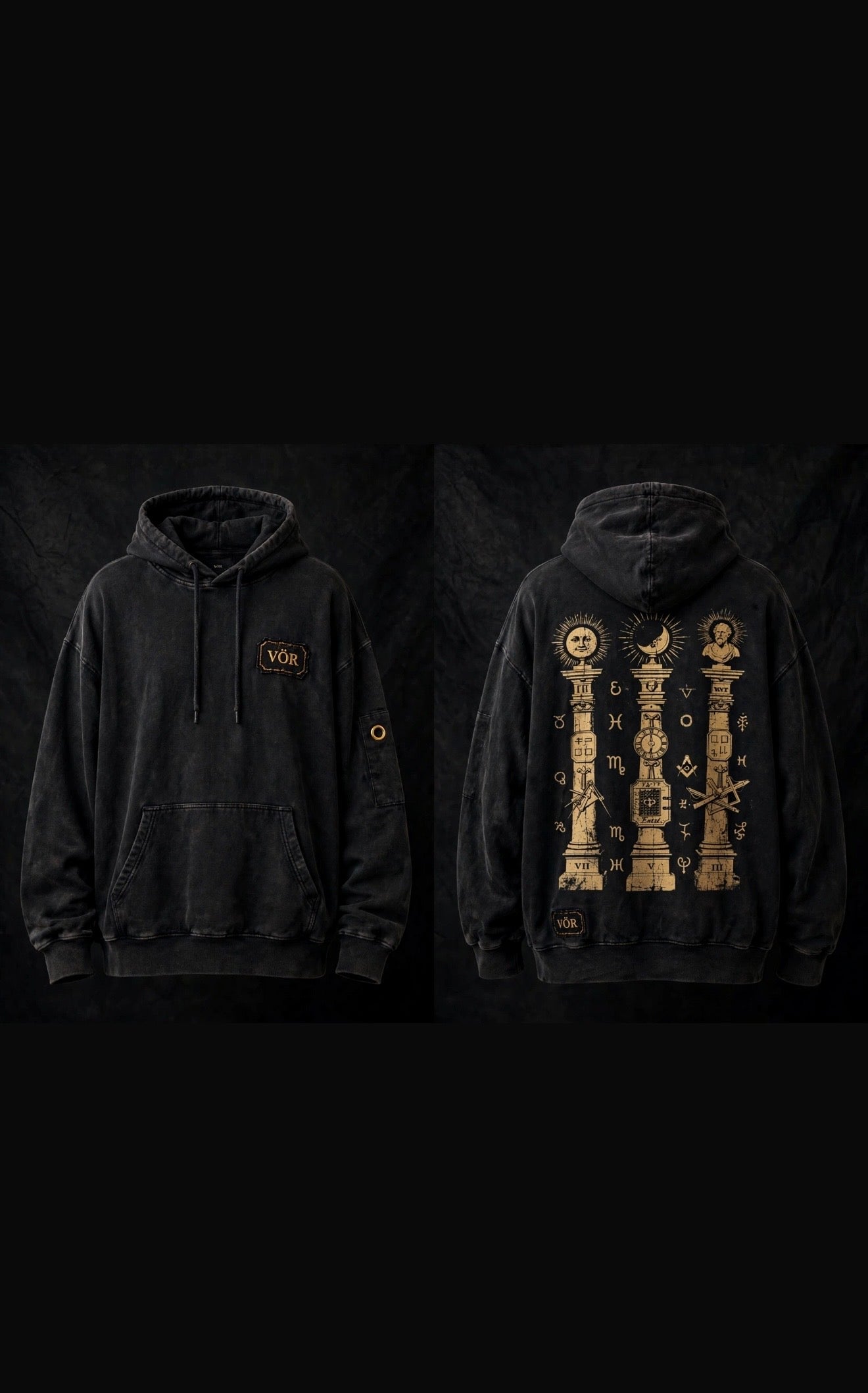 VÖR - Washed Black Hoodie - VÖR Logo