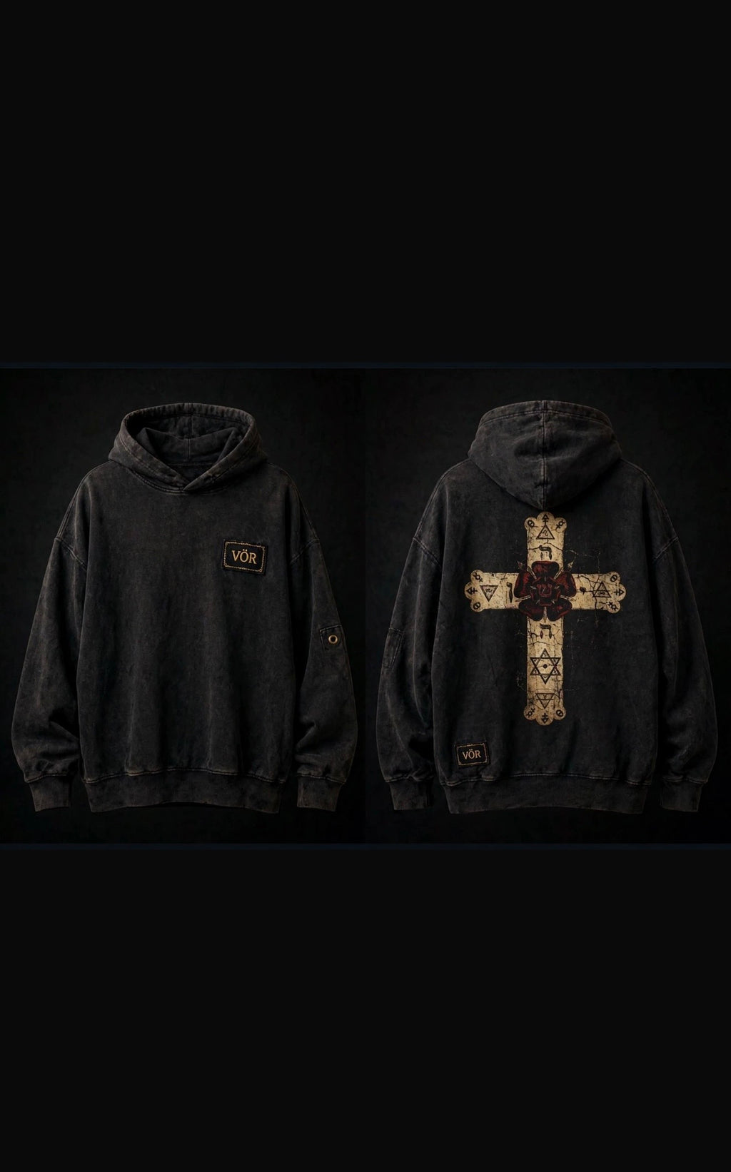VÖR - Washed Black Hoodie - VÖR Logo