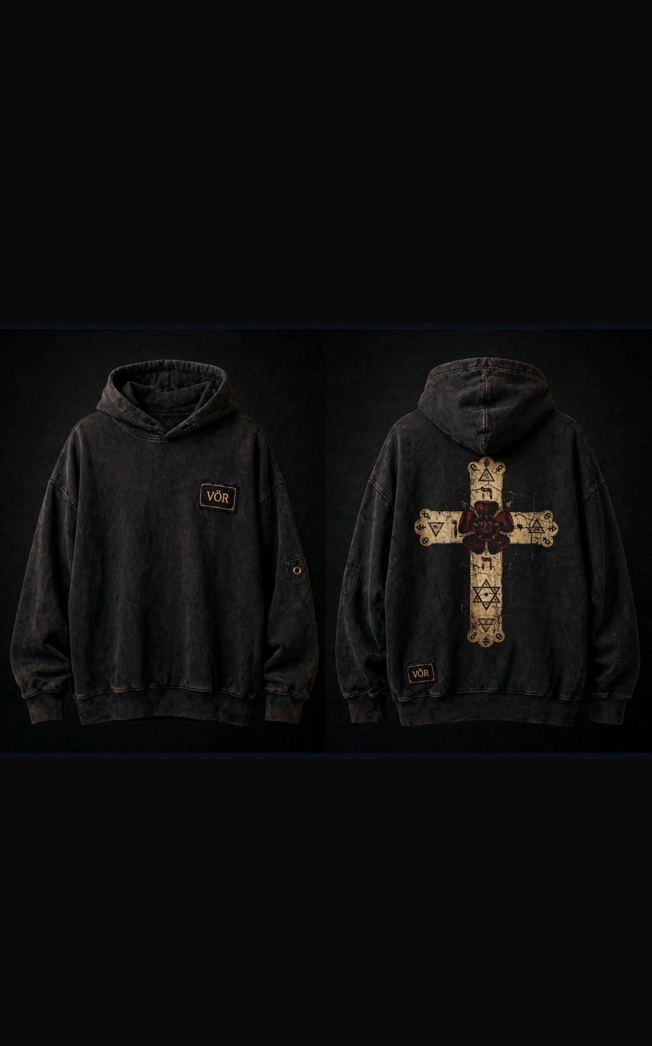 VÖR - Washed Black Hoodie - VÖR Logo