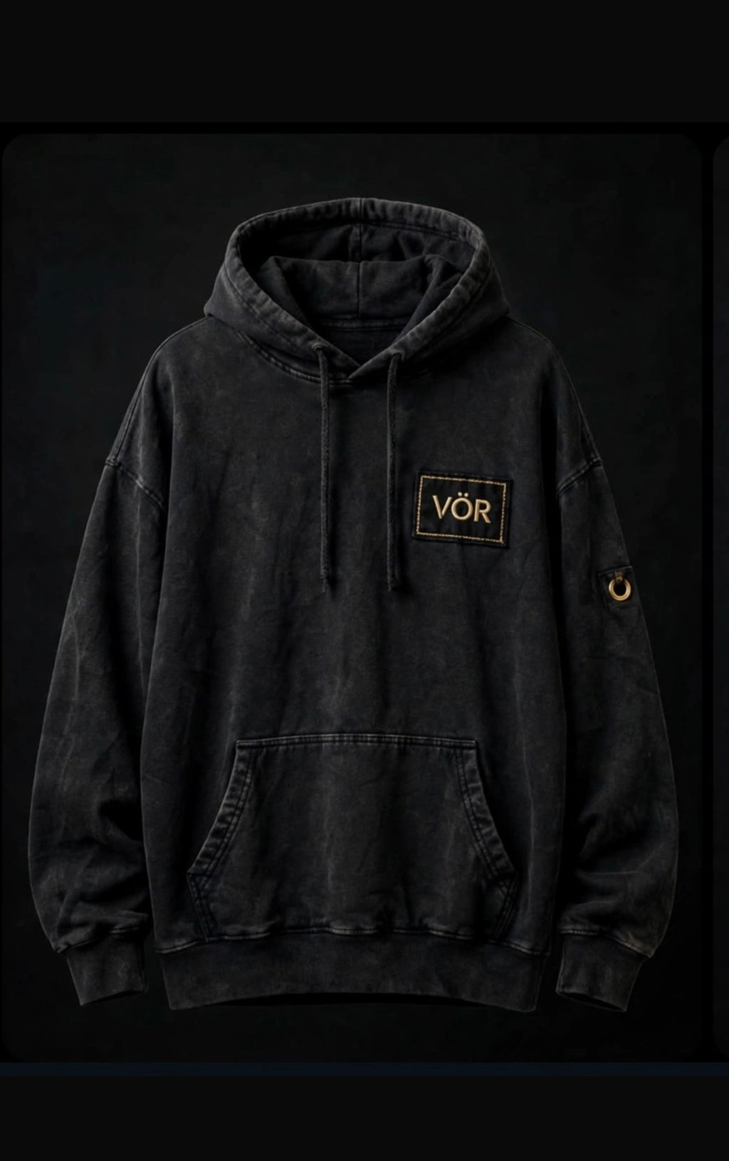 VÖR - Washed Black Hoodie - VÖR Logo