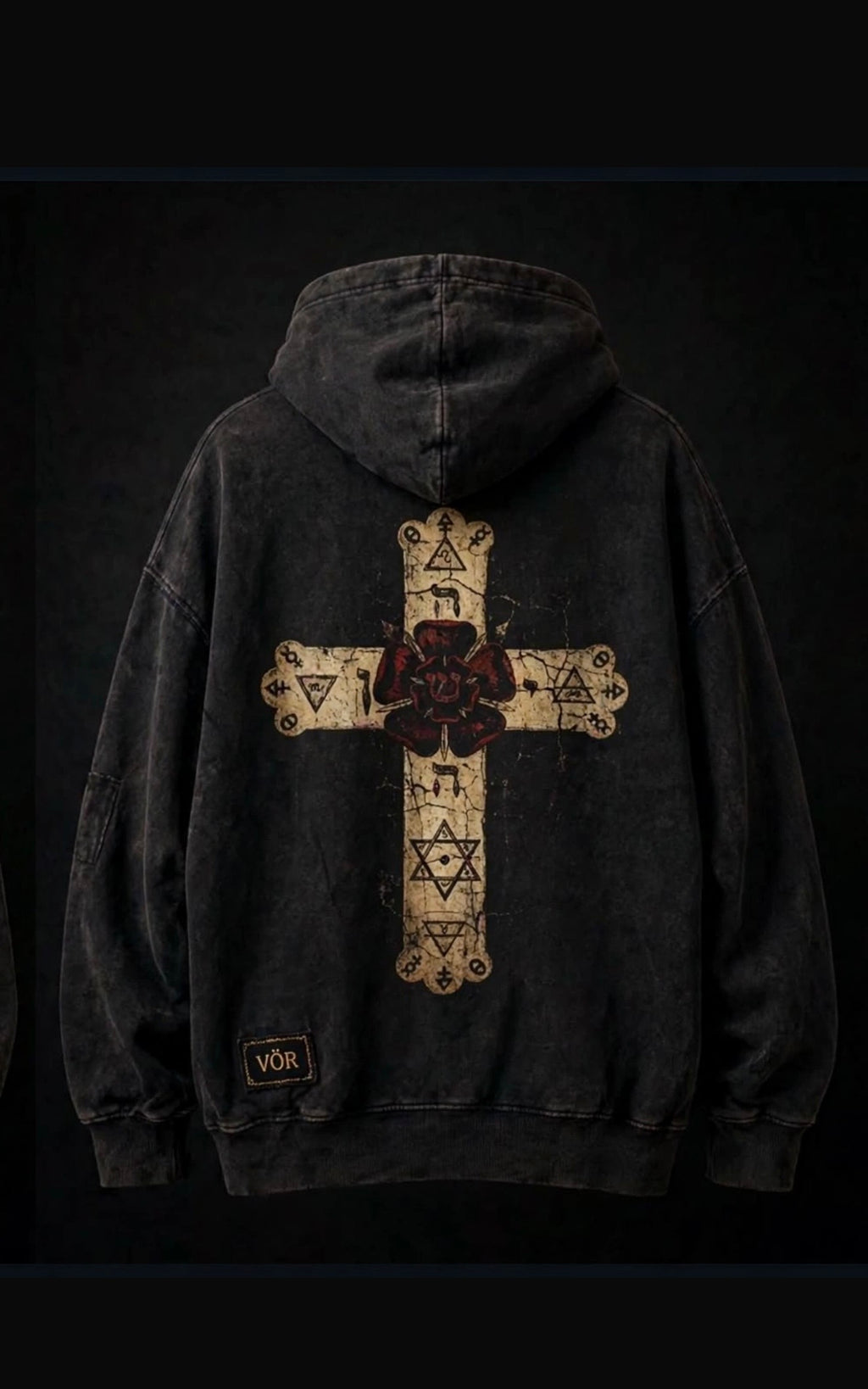 VÖR - Washed Black Hoodie - VÖR Logo